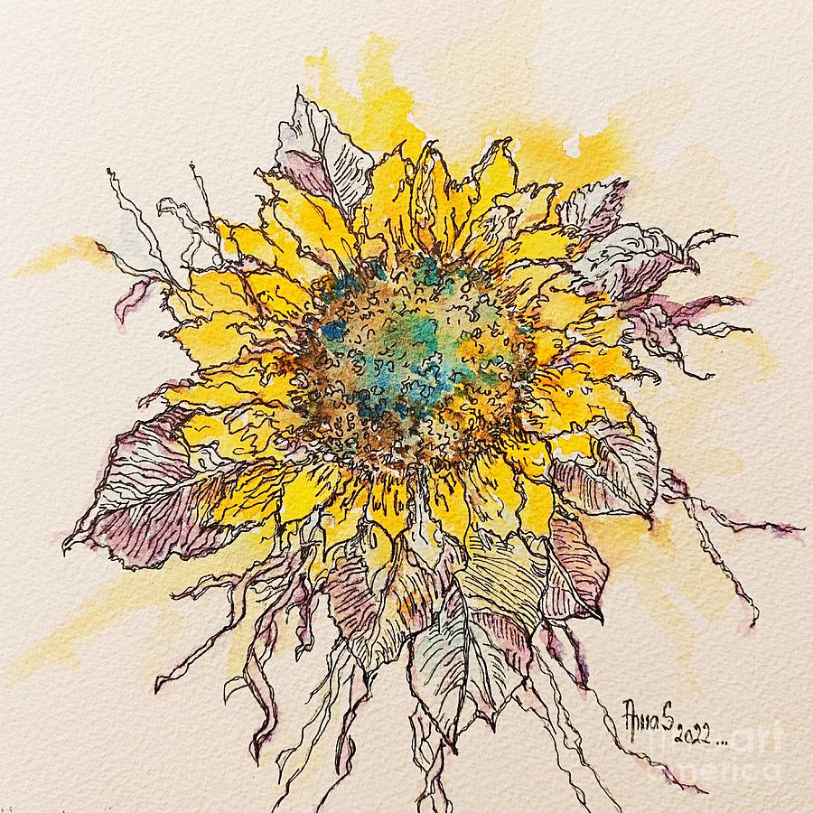 I Stand With Ukraine Sunflower Painting by Amalia Suruceanu