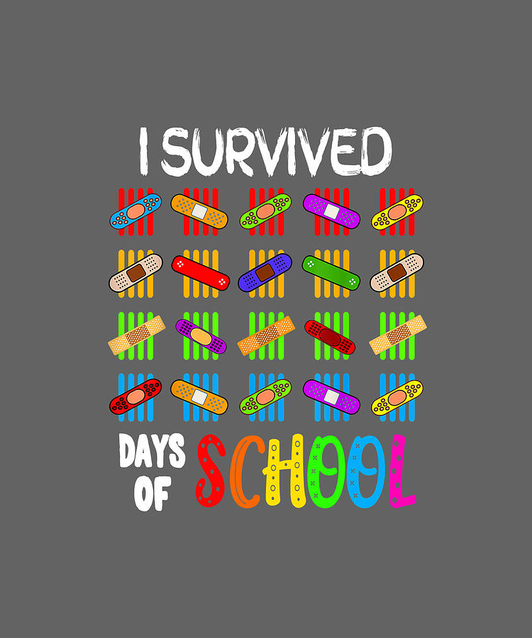 I Survived 100 Days Of School Teacher Kids Gift Band Aid TShirt Digital ...