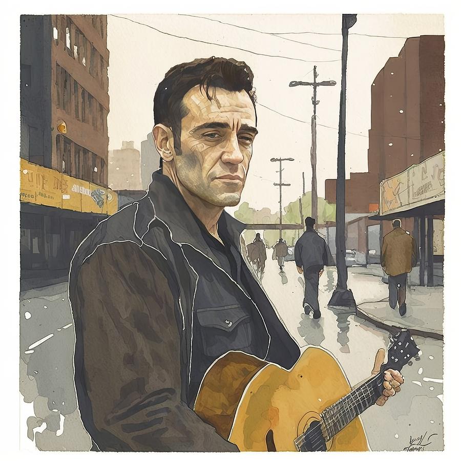 Johnny Cash Painting - I walk the line by My Head Cinema