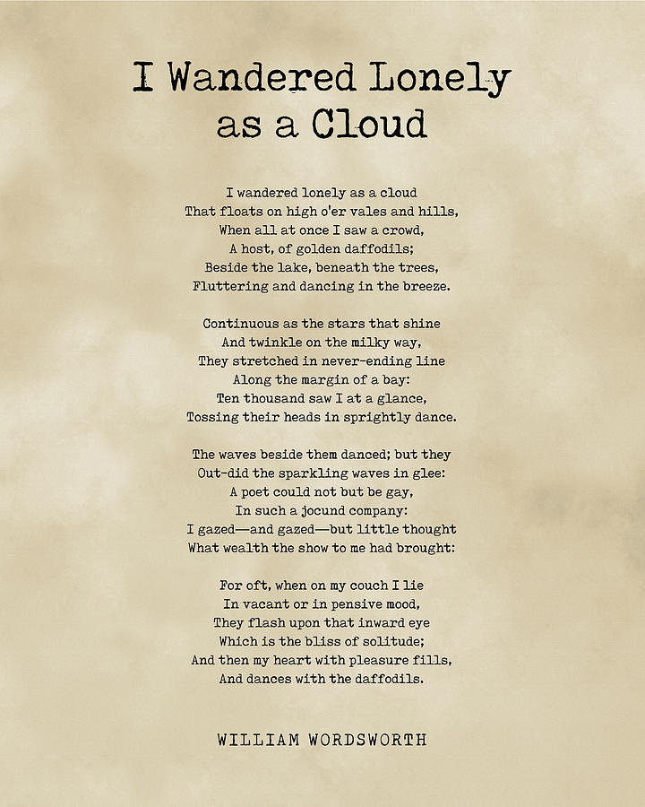 I Wandered Lonely As A Cloud - William Wordsworth Poem - Literature - Typewriter Print 1 - Vintage Digital Art
