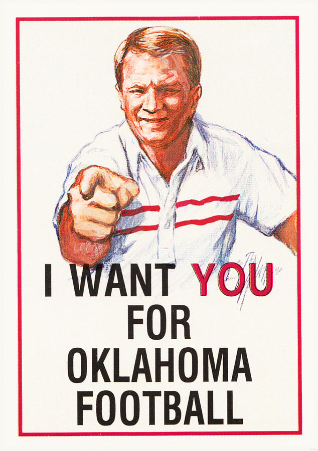 I Want You for Oklahoma Football Barry Switzer Poster Mixed Media by Row One Brand