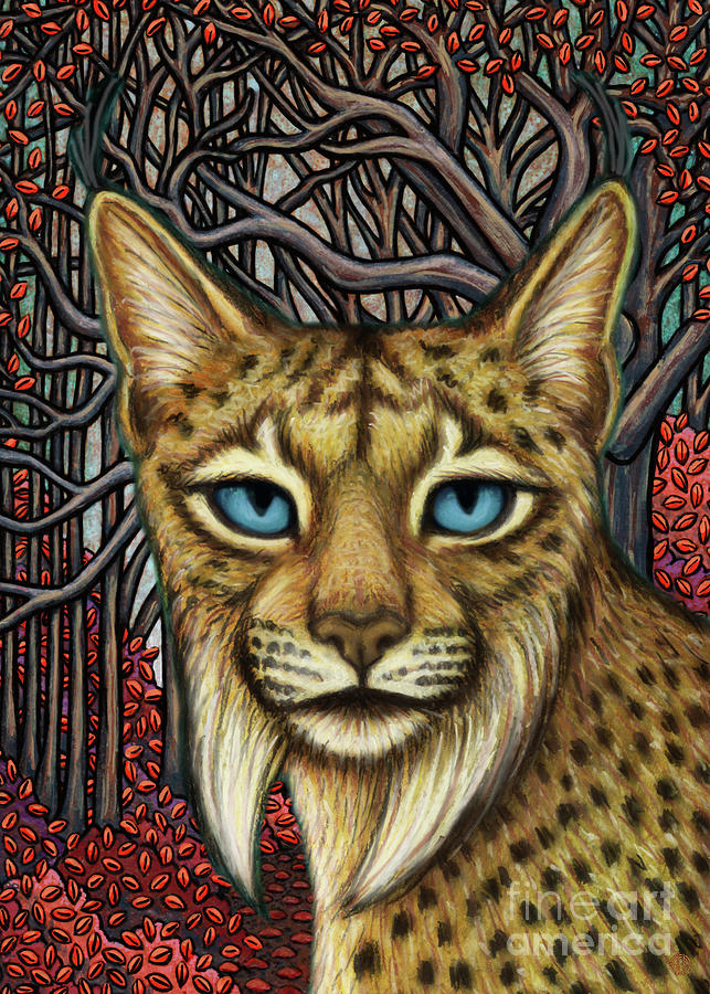 Iberian Lynx Forest Painting by Amy E Fraser