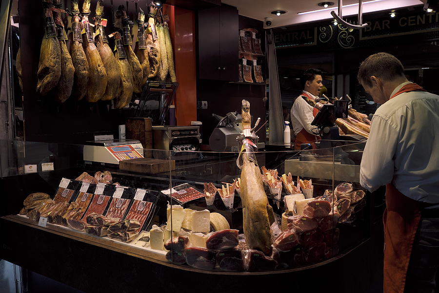 Iberico Ham Stall in Barcelona, Spain Photograph by Angelafoto