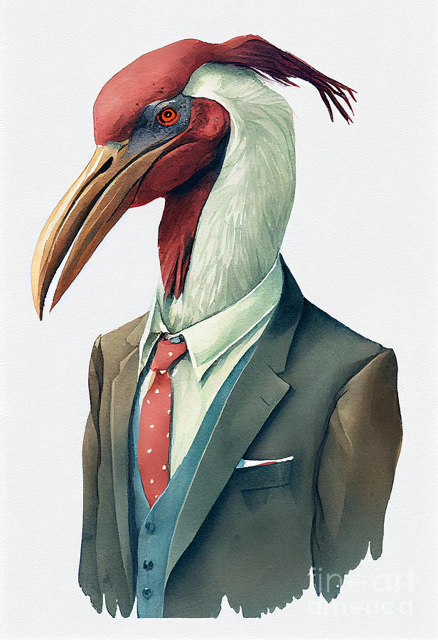 Ibis Painting - Ibis in Suit Watercolor Hipster Animal Retro Costume by Jeff Creation