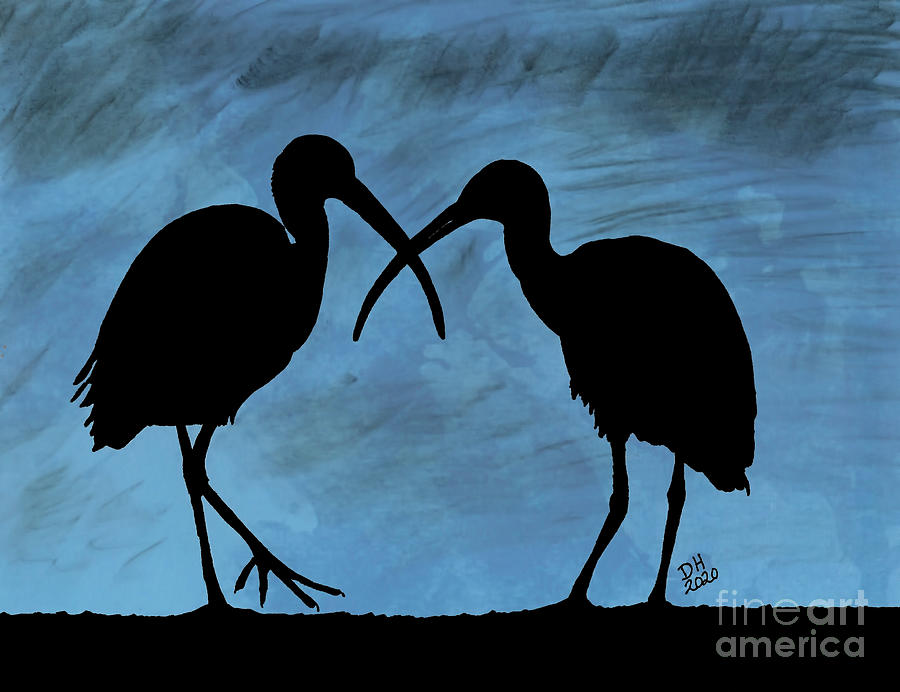 Ibis Silhouettes  Drawing by D Hackett