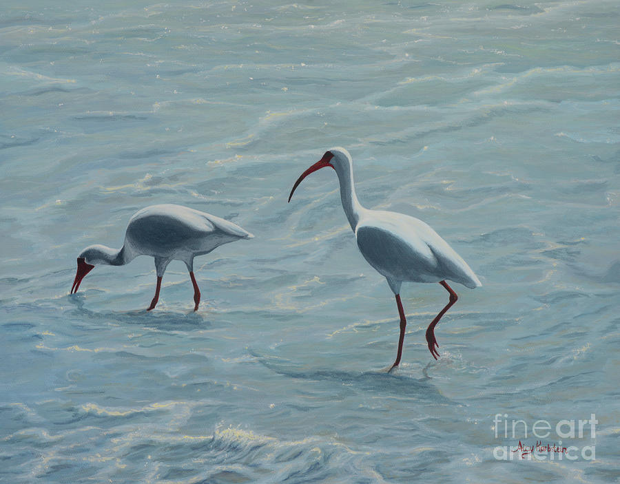 Ibises at the Beach Painting by Aicy Karbstein
