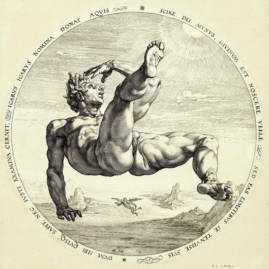 Hendrik Goltzius Painting - Icarus, from The Four Disgracers by Hendrik Goltzius