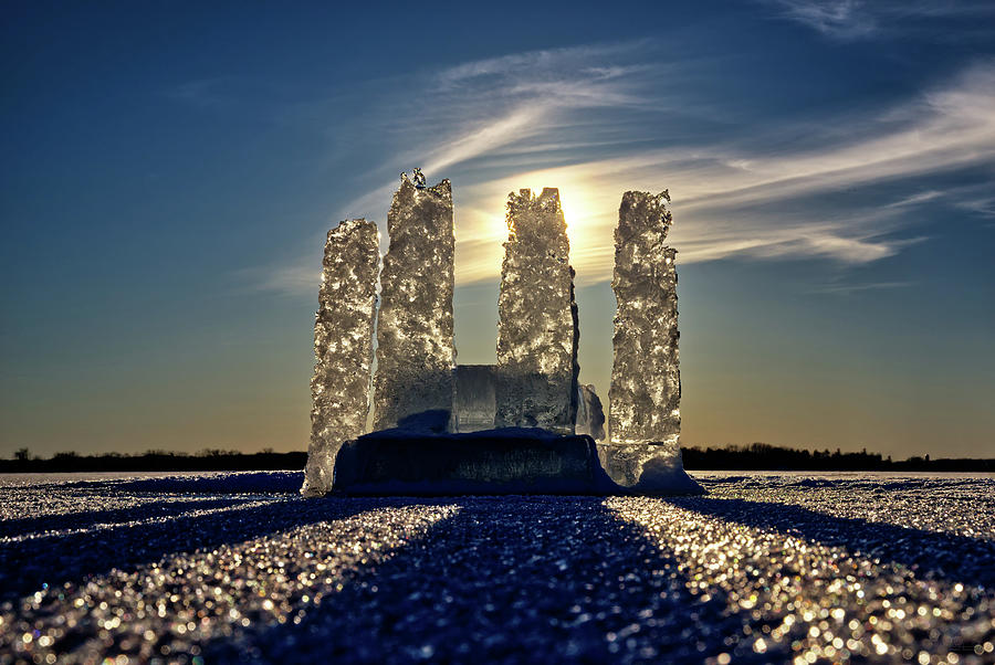 Ice Altar #1 of 2 -  frozen ice pillars from IceHenge on surface of Lake Mills WI Photograph by Peter Herman