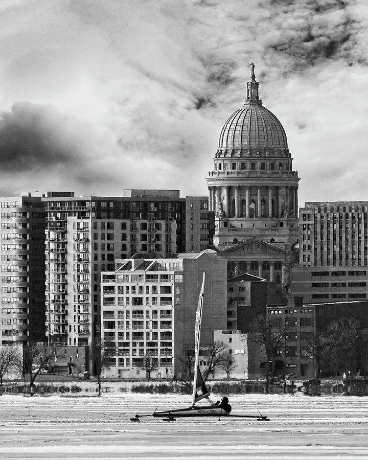 Ice boat and Capitol, Madison, WI Photograph by Steven Ralser