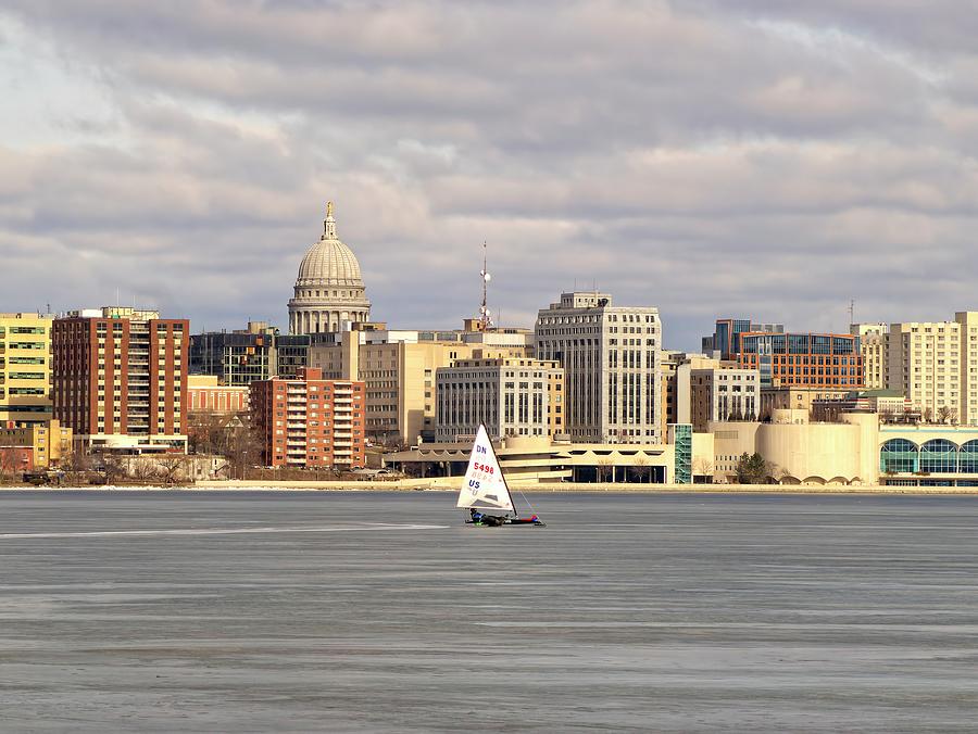 Ice boat and Capitol - Madison  - Wisconsin Photograph by Steven Ralser