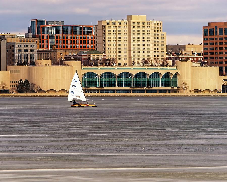 Ice boat and Monona Terrace - Madison  - Wisconsin Photograph by Steven Ralser