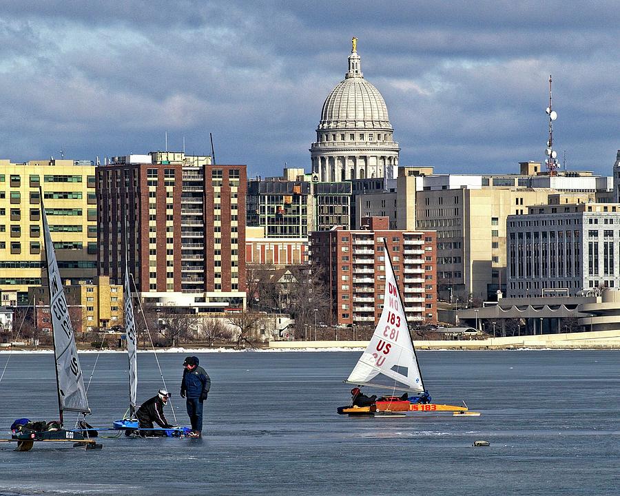 Ice boats and Capitol, Madison, Wisconsin 2 Photograph by Steven Ralser