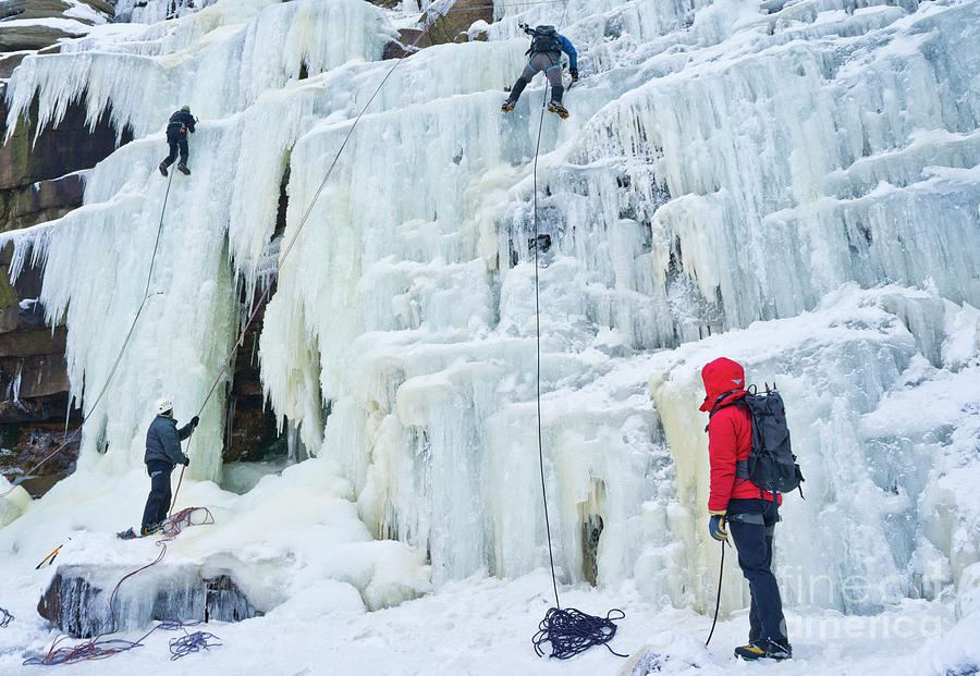 Ice climbing on Kinder downfall, Derbyshire Peak District, England Photograph by Neale And Judith Clark