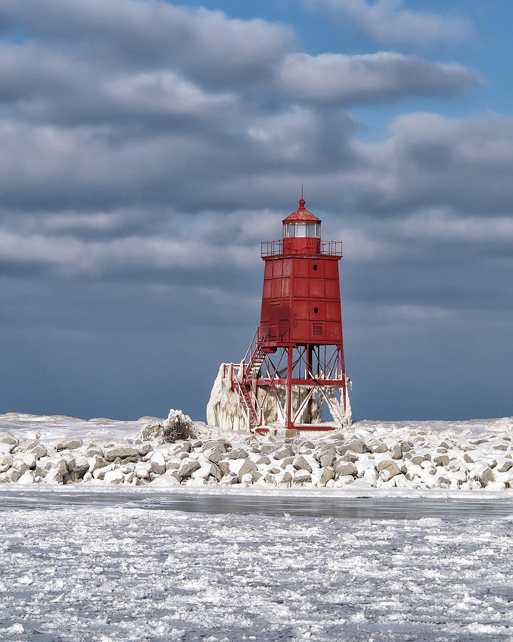 Ice Covered Racine North Breakwater Lighthouse Photograph by Scott Olsen