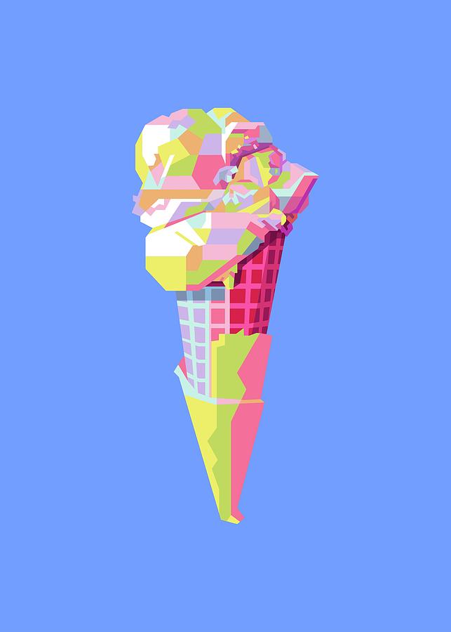 Ice Cream Cone Wpap Pop Art Blue Background Digital Art