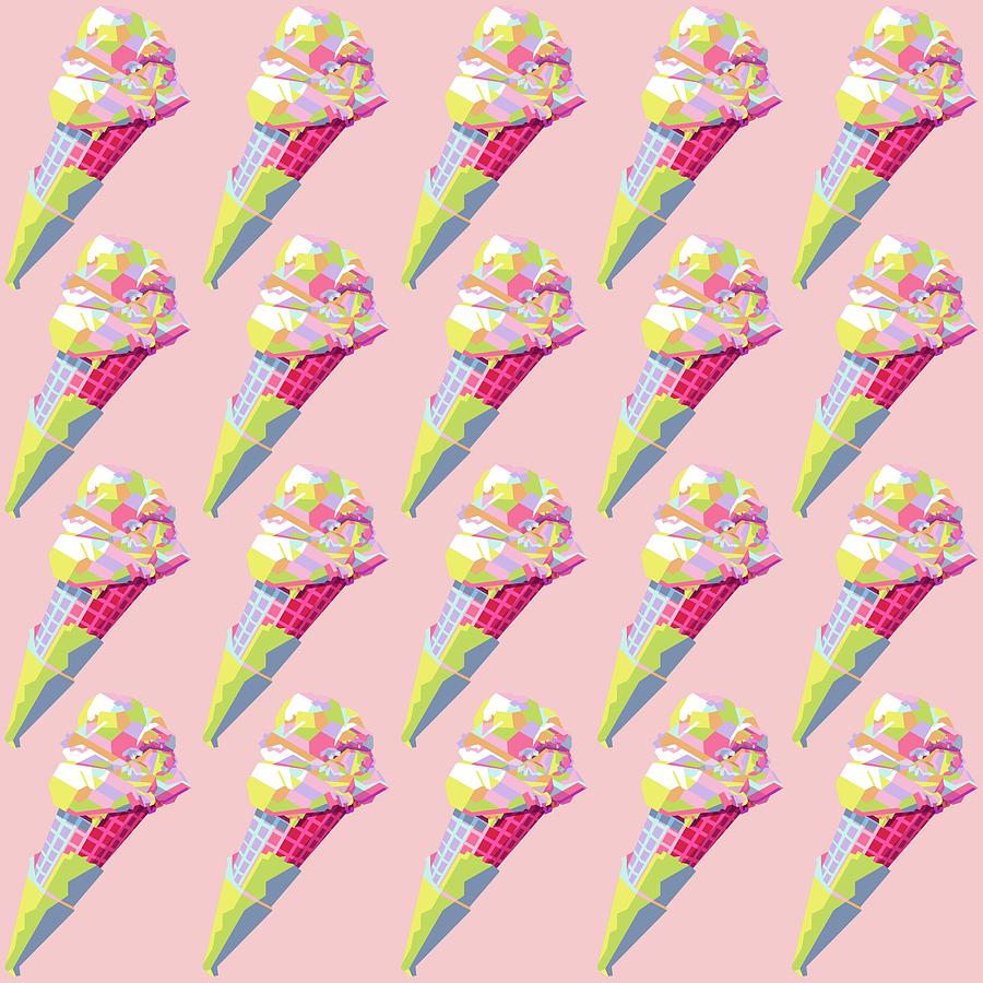 Ice Cream Cone Wpap Pop Art Pattern Pink Background Digital Art