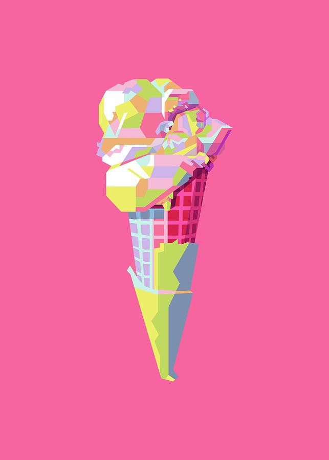 Ice Cream Cone Wpap Pop Art Pink Background Digital Art