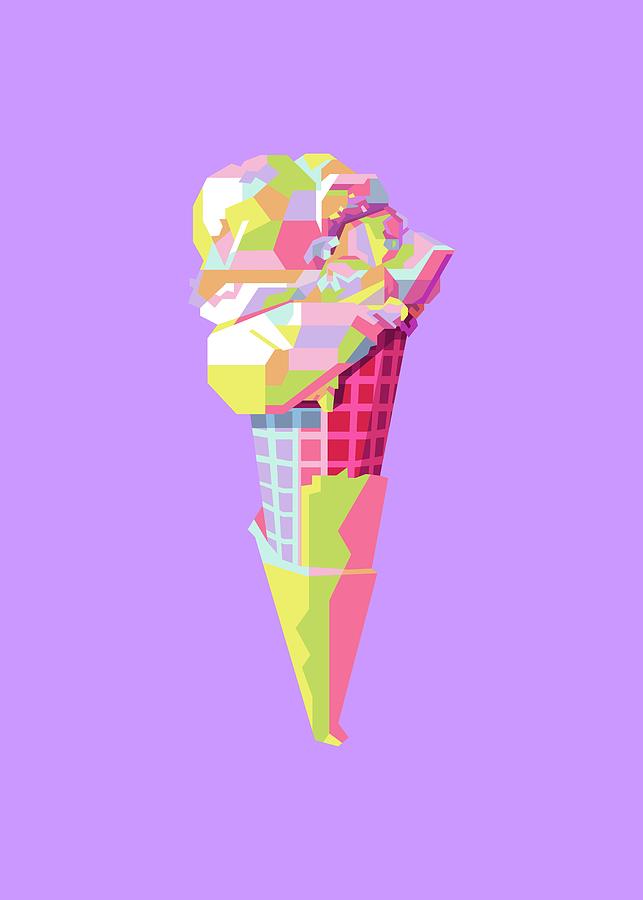 Ice Cream Cone Wpap Pop Art Purple Background Digital Art