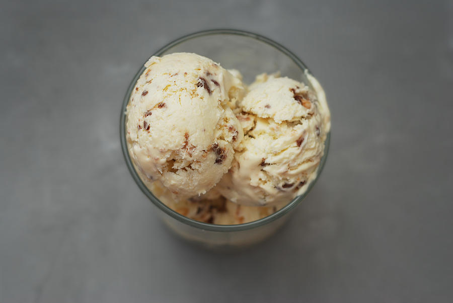 Ice Cream Scoop in Glass Cup isolated over Gray background. homemade Dessert Icecream with Chocolate flakes Photograph by Gingagi