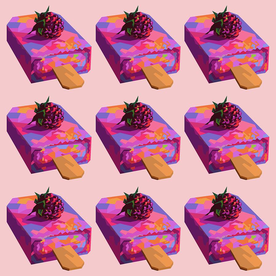 Ice Cream Stick Wpap Pop Art Pattern Pink Background Digital Art