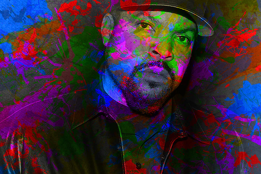 Ice Cube Famous Rappers Paint Splatter Colorful Portrait Mixed Media by ...