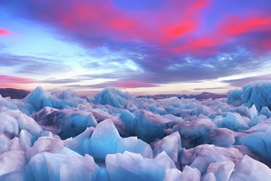 Ice Field At Sunset  Digital Art by Ally White