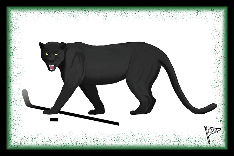 Black Panther Movie Digital Art - Ice Hockey Black Panther Green by College Mascot Designs