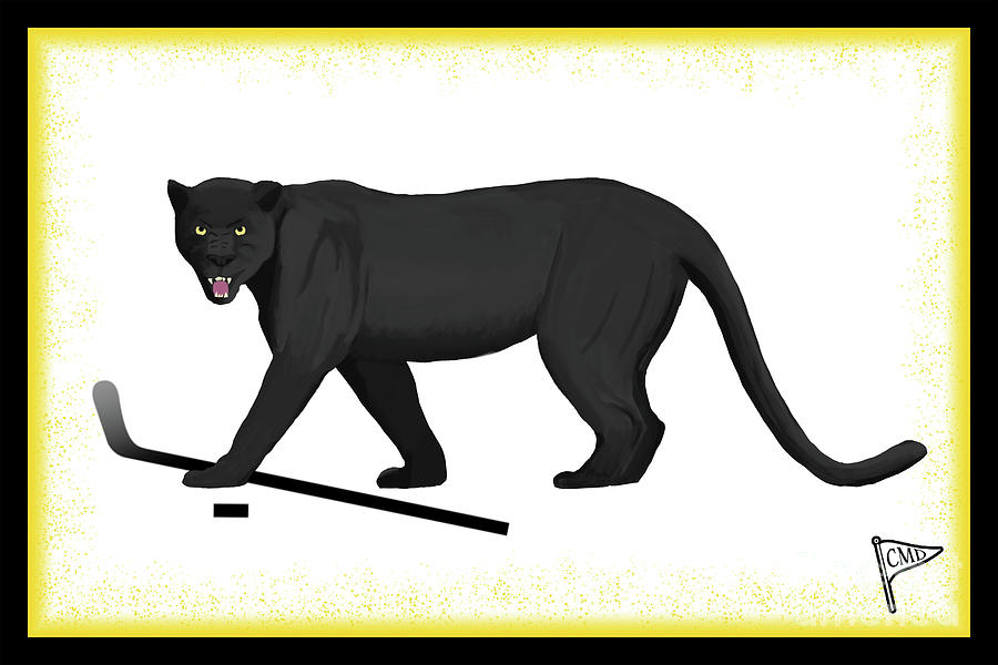 Black Panther Movie Digital Art - Ice Hockey Black Panther Yellow by College Mascot Designs