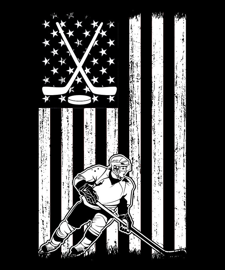 Hockey Drawing - Ice Hockey Player Gift American Flag Hockey Fan Gift by Kanig Designs