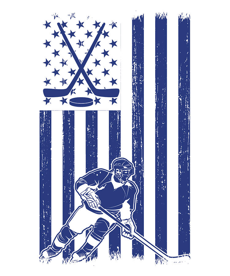Hockey Drawing - Ice Hockey Player Gift Ideas American Flag Hockey Fan by Kanig Designs