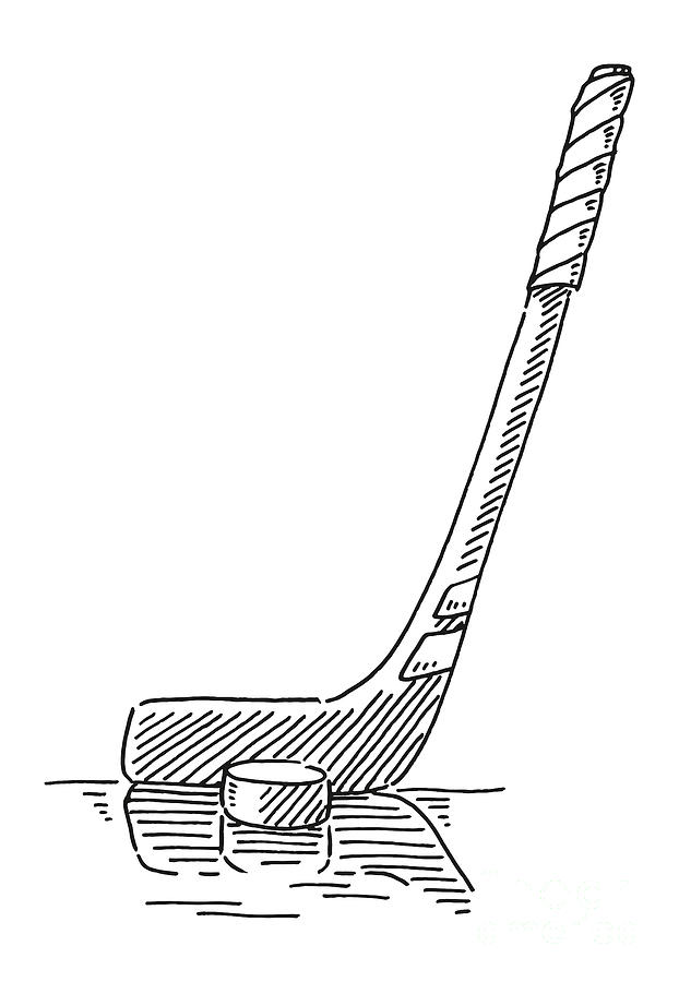 Hockey stick and puck set doodle Royalty Free Vector Image