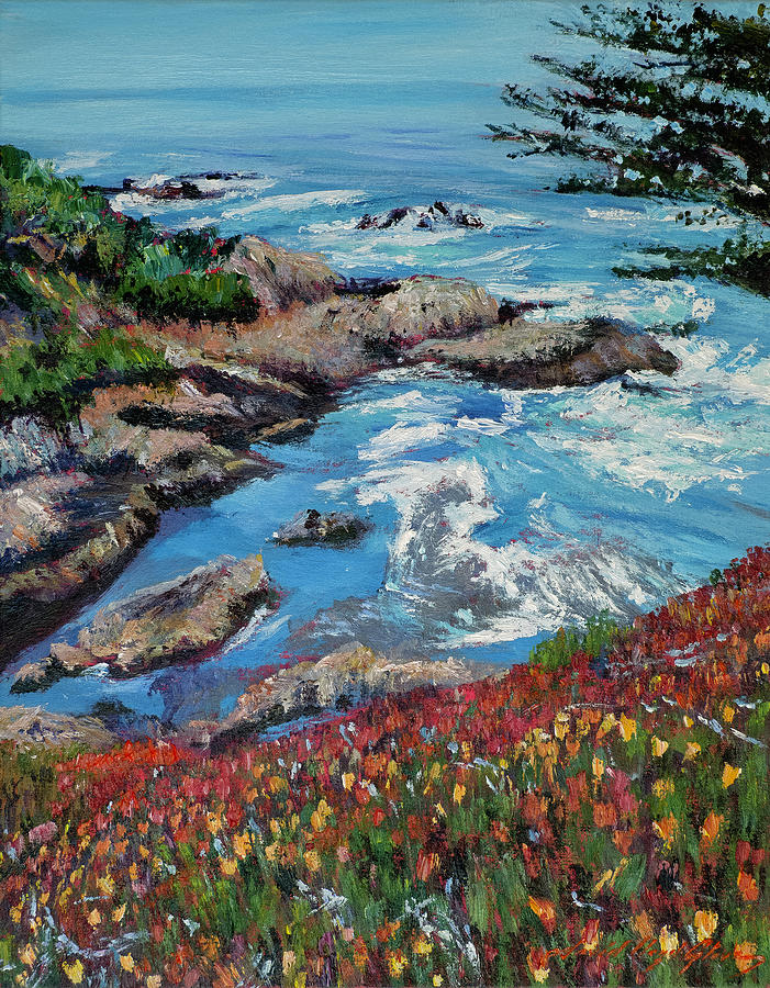 Ice Plants 17 Mile Drive Painting by David Lloyd Glover