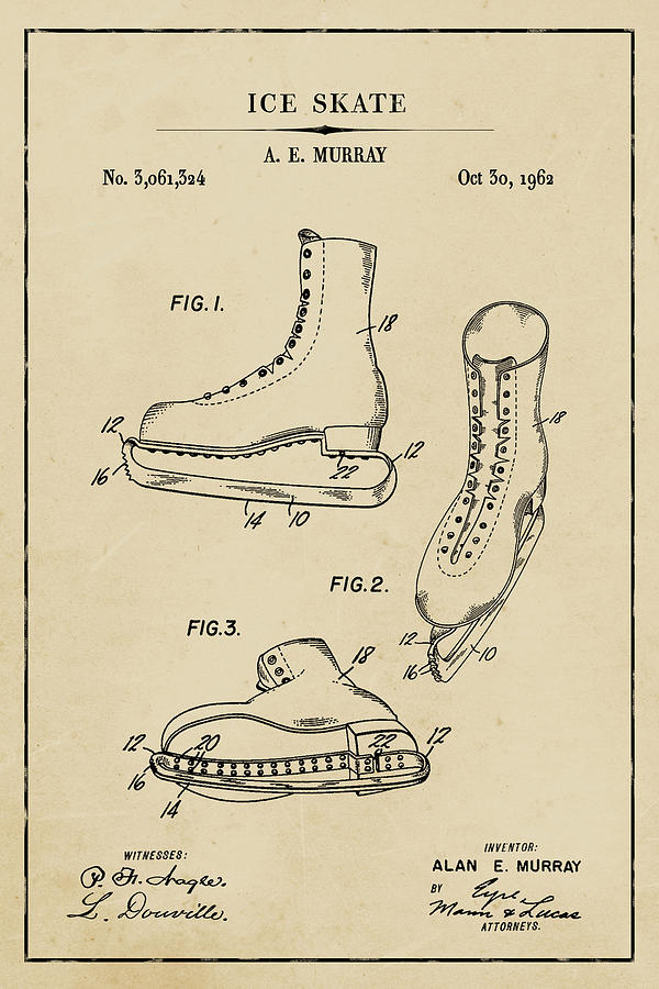 Ice Skate Blueprint Patent on Aged Paper Winter Patent Art by Florian Rodarte Ice Skate Blueprint Patent on Aged Paper Winter Patent Art by Florian Rodarte