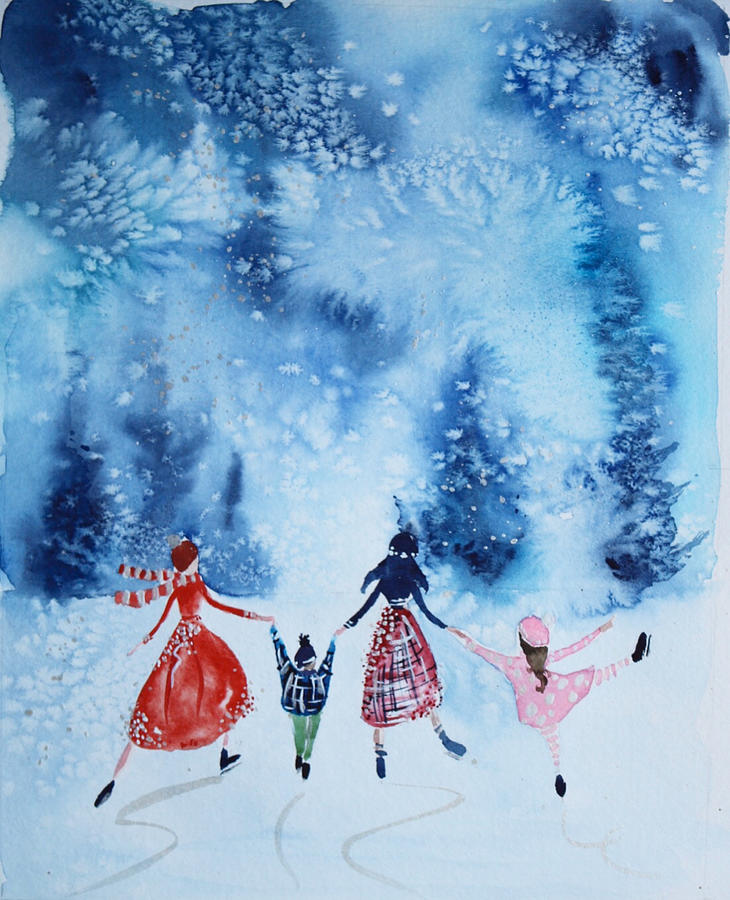 Winter Painting - Ice Skaters by Katie Geis