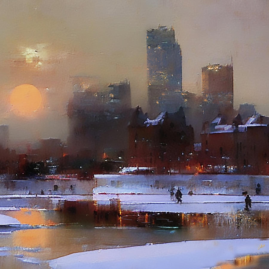 Ice Skating In The City at Sunset Digital Art by Glenn Galen
