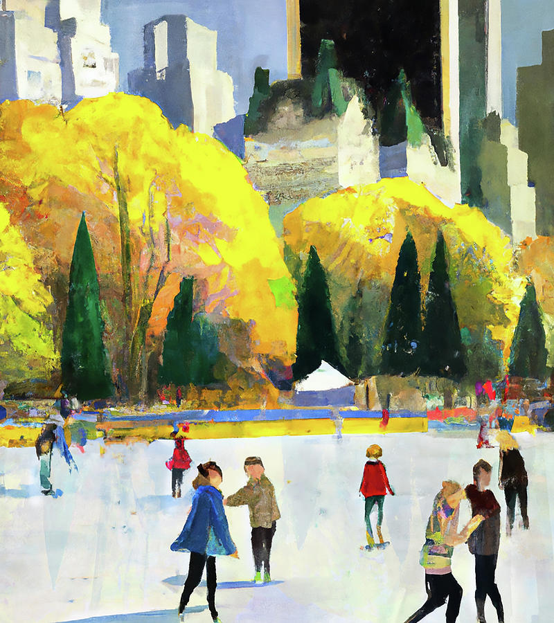 Ice Skating in the Fall Digital Art by Alison Frank