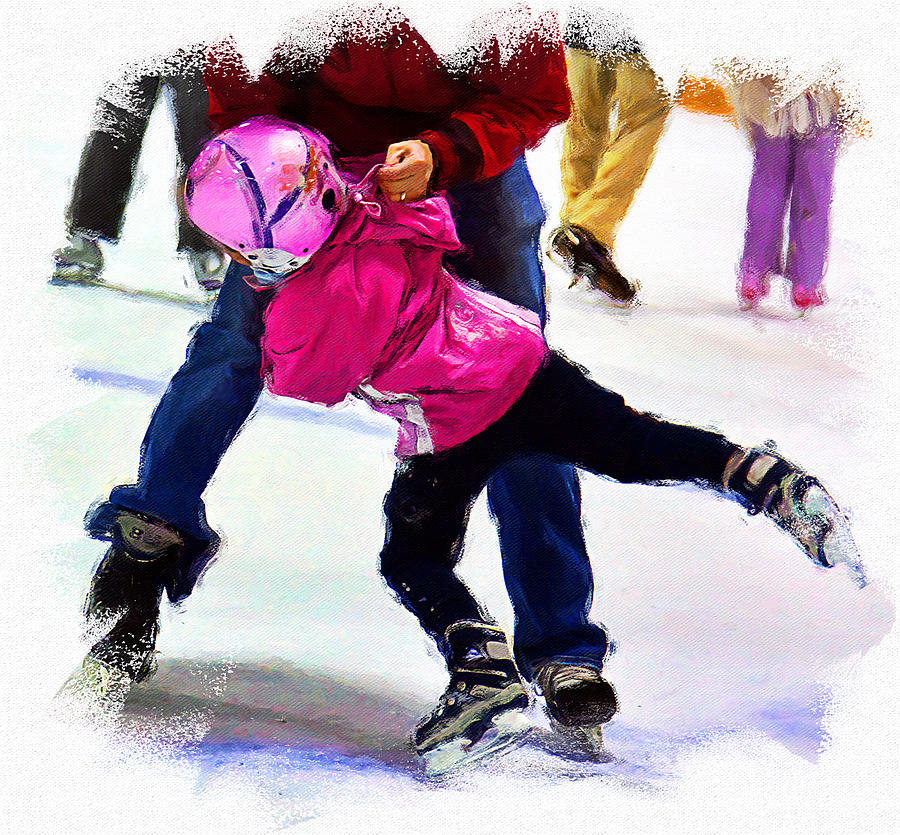 Ice Skating Lesson Mixed Media by Tatiana Travelways