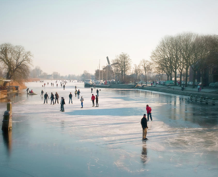 Ice Skating Netherlands Canal And Windmill Photo Image - Nadja Drieling Photography Shop Online Art  Photograph by Nadja Drieling - Flower- Garden and Nature Photography - Art Shop