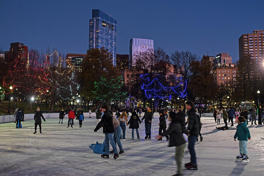 Ice Skating on the Boston Common Frog Pond at Dusk Photograph by Toby McGuire