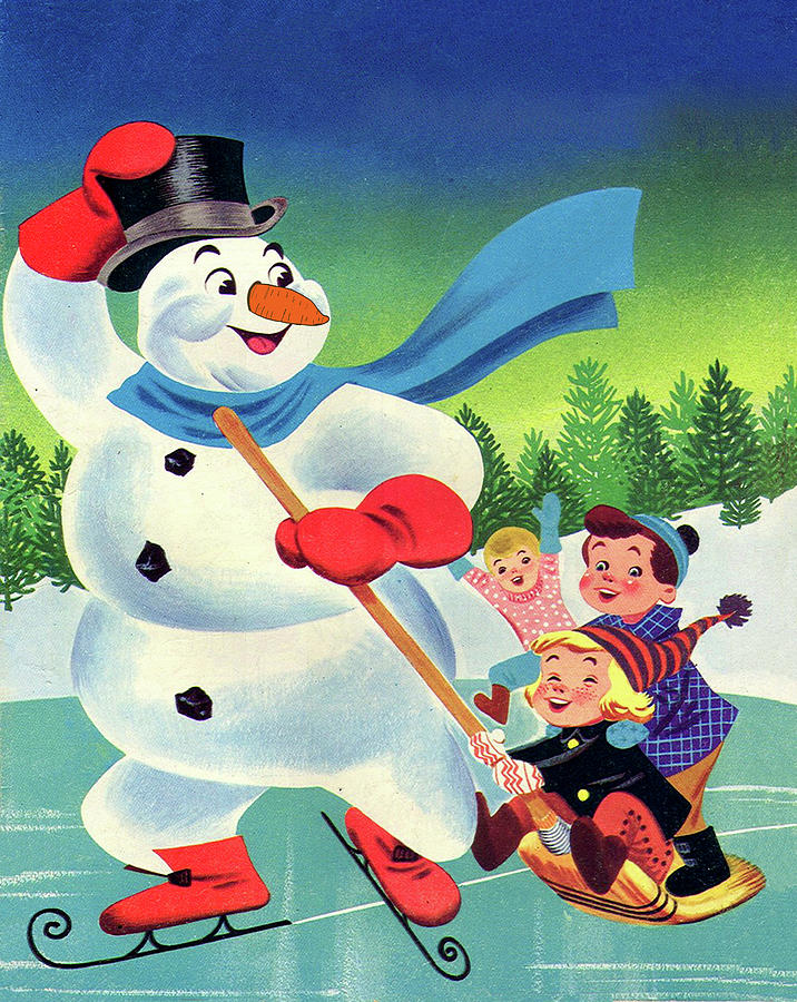 Ice Skating with Snowman Digital Art by Long Shot