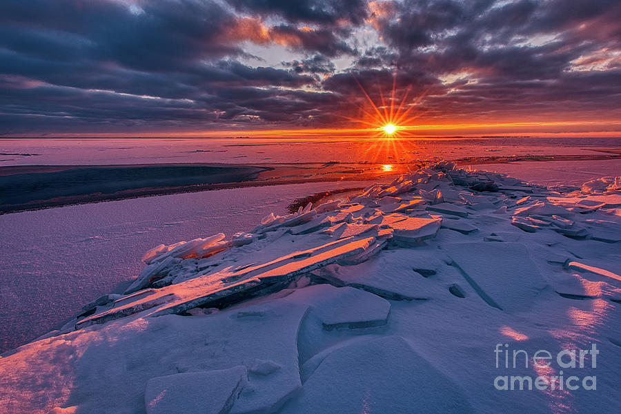 Ice Stacks on Lake St. Clair at Sunrise WI10486 Photograph by Mark Graf