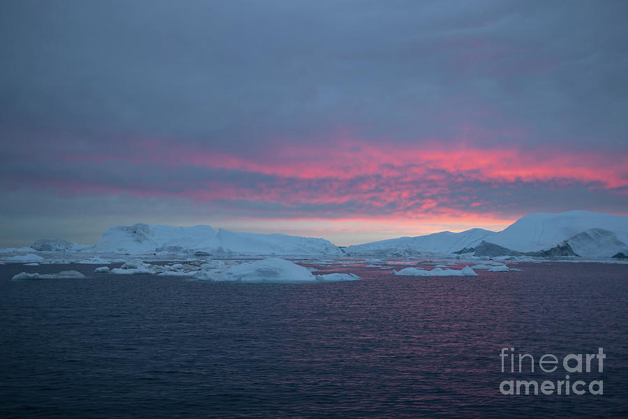 Nature Photograph - Icebergs in the Midnight Sun by Eva Lechner