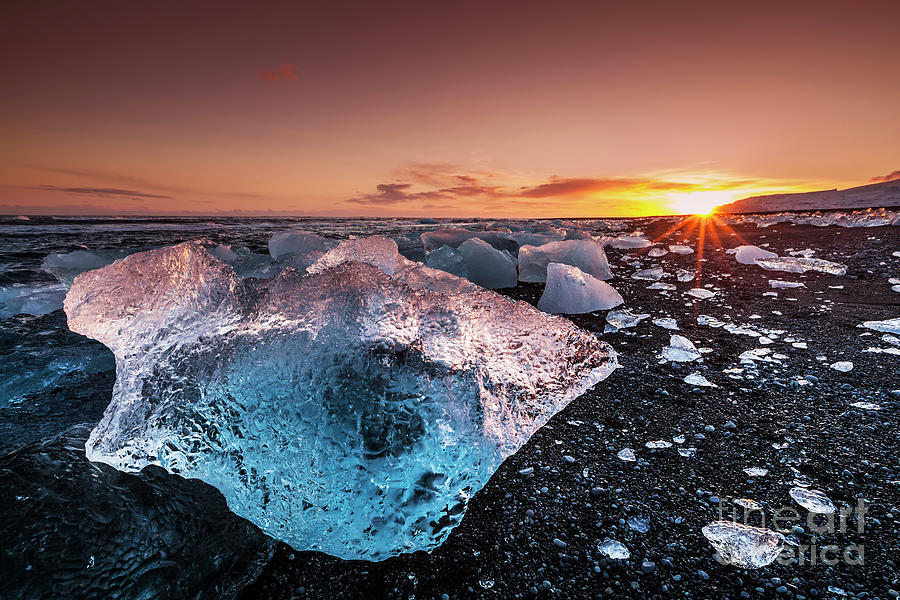 Icebergs on Jokulsarlon Beach at Sunset, Iceland Photograph by Neale And Judith Clark