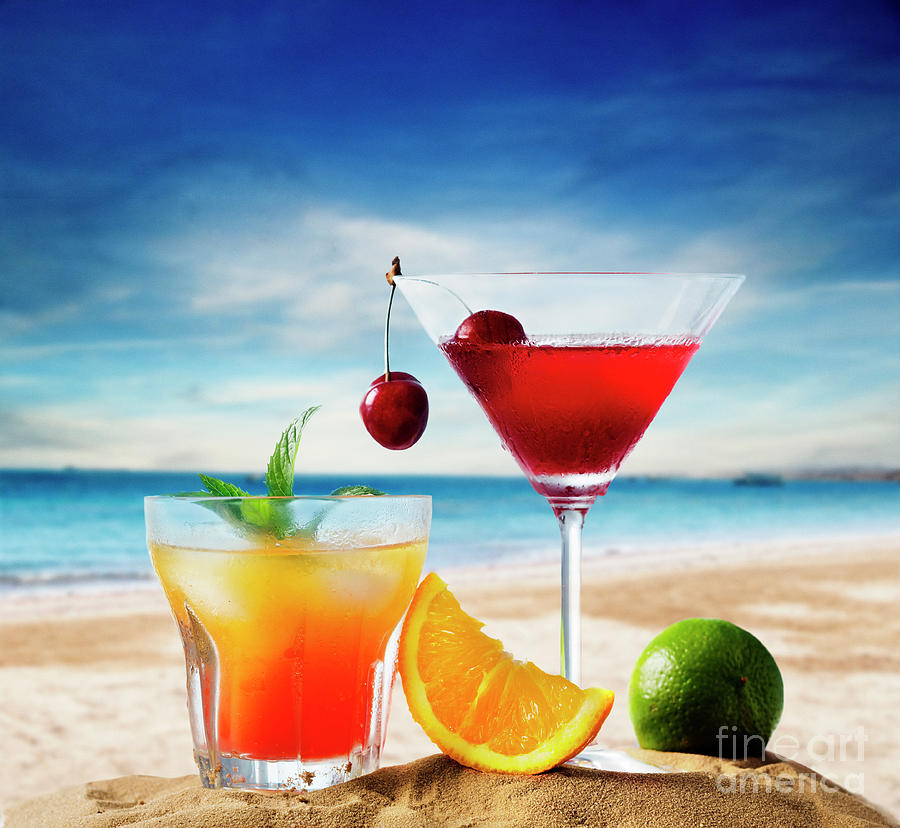 Iced Cocktails on tropical sandy beach Photograph by Jelena Jovanovic