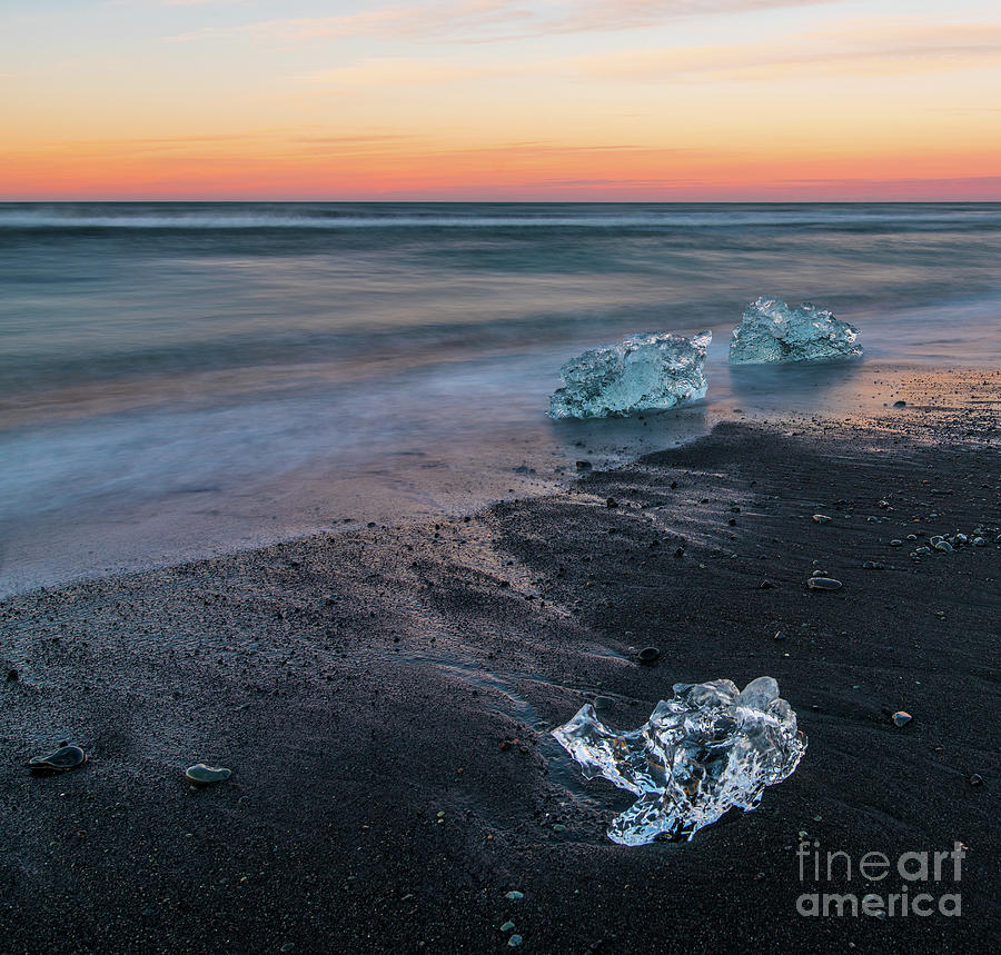 Iceland Black Sands Beach Glacial Ice Sunrise Photograph