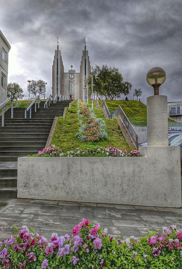 Iceland church with flowers  Photograph by Yvonne Jasinski