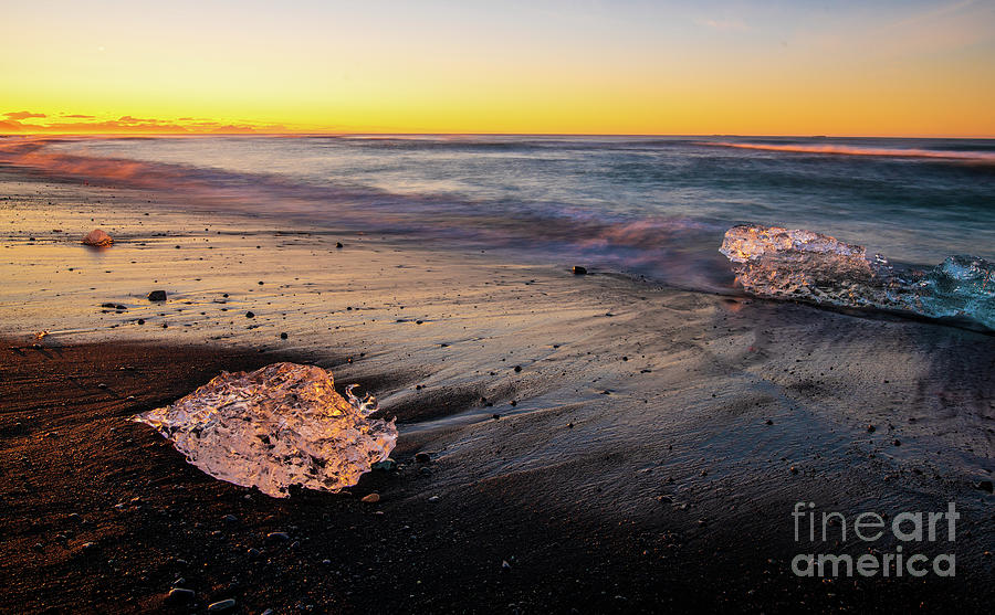 Iceland Diamond Beach Sunlit Ice Photograph