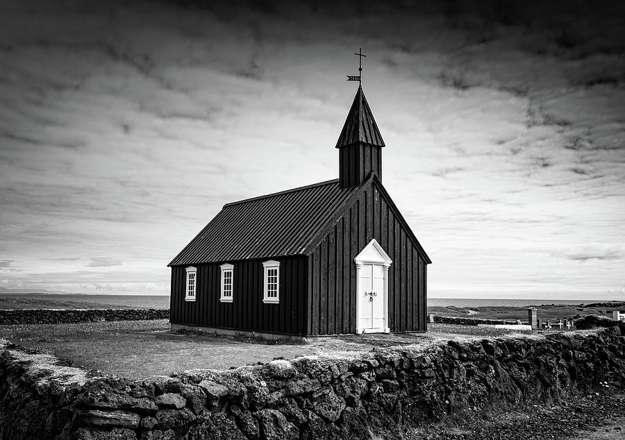 Black And White Photograph - Iceland Gothic Black Church 1 by Blue Moon