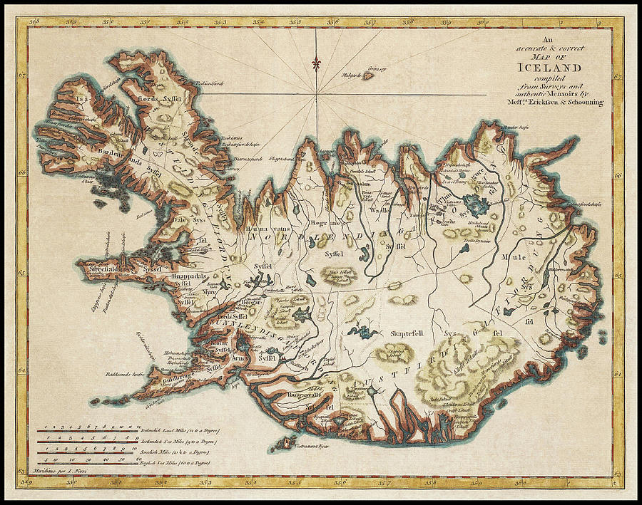 Vintage Photograph - Iceland Historical Map 1780 by Carol Japp