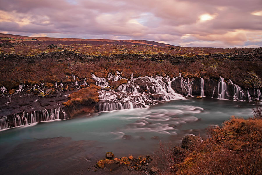 Iceland Hraunfossar Waterfall at Sunset Reykholt Photograph by Toby McGuire